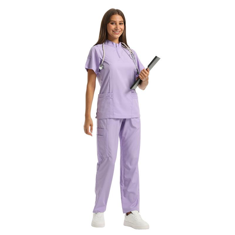 Damen Kurzarm Reißverschluss Scrub Set für Tierpflege, Krankenhaus, Arzt, Krankenschwester