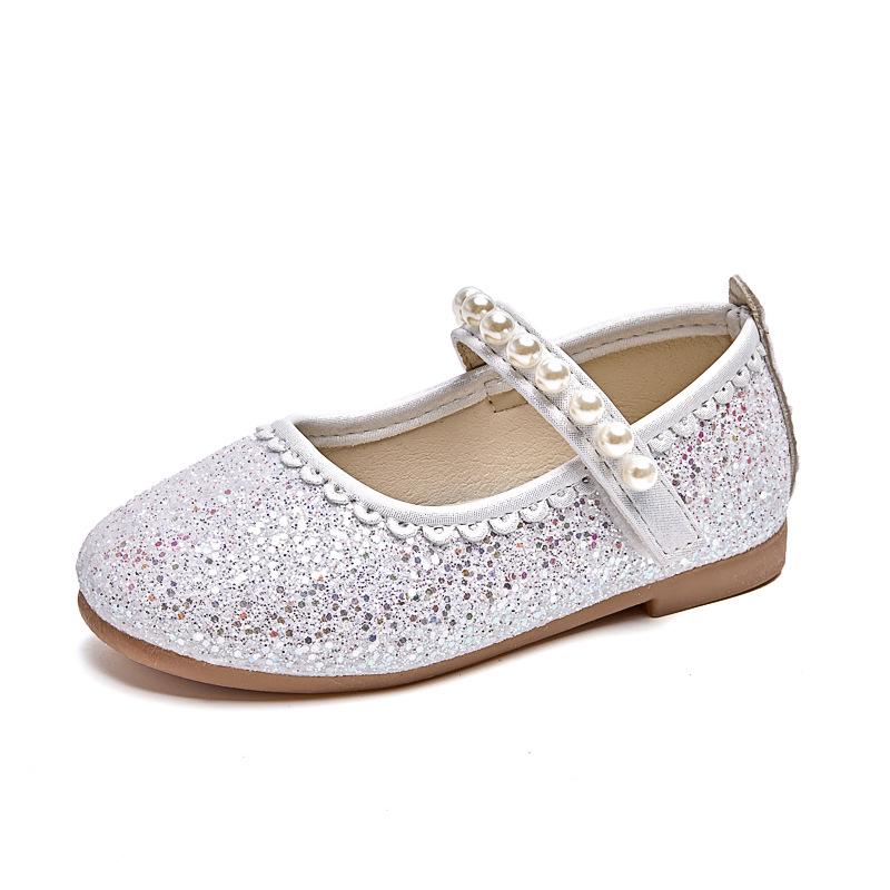 Girls' Autumn 2025 Sequin Closed-Toe Flats: Soft-Soled Princess Shoes for Performances & Formal Dresses