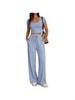 2026 Spring/Summer European & American Women's Casual Slim-Fit Two-Piece Set - Short Sleeve & Long Pants