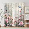 2 Pcs   Filtering Curtains (excluding Rods   Non-movable   Without Batteries) Floral and Bird for Use In Bedrooms and Living Rooms