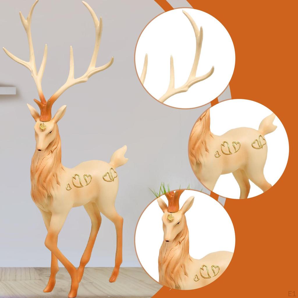 Elk Statue Figurine Animal Resin Figure Desktop Fengshui Ornament Home Decor Deer Sculpture Heart