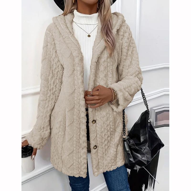 Autumn Winter Fur Coat Plush Button Cardigan Hooded Sweater Autumn Winter