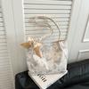 Chic Butterfly Print Faux Leather Tote Bag for Women, Woven Texture Shoulder Underarm Bag, Casual Daily Commute Handbag
