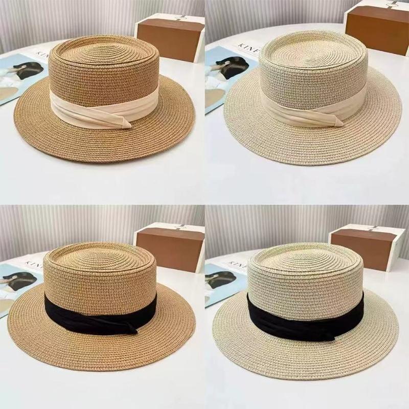 Fashion French Style Flat Top Straw Hat Beach Sun Hat Travel Vocation Women 2026 Summer Straw Hat