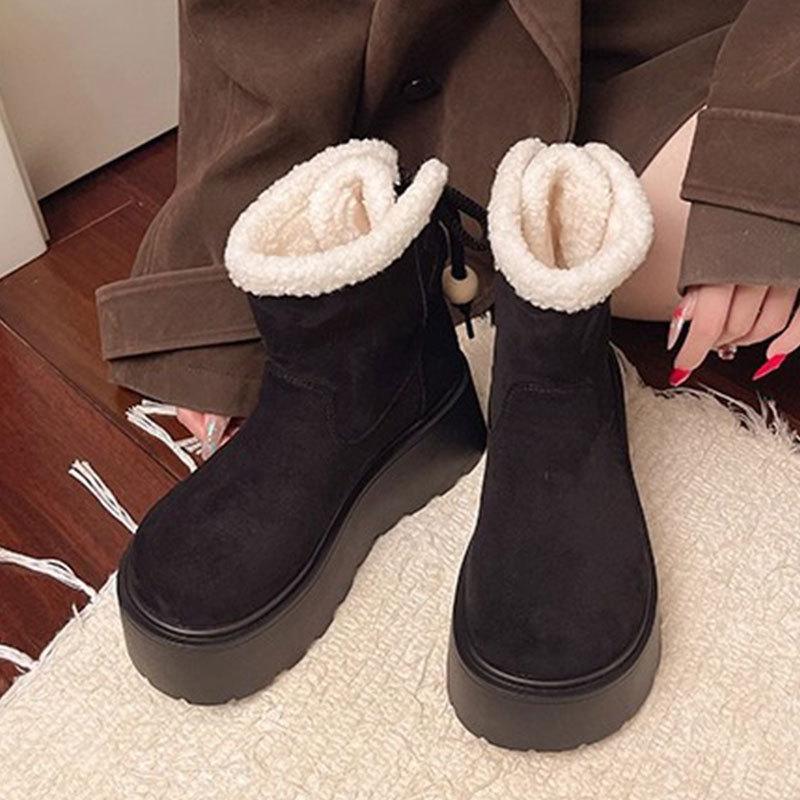 Women's Thick Bottom Hairy Mouth Winter Lightweight Warm Padded Snow Boots Non-slip Wear-resistant Casual Sneakers Cotton Boots