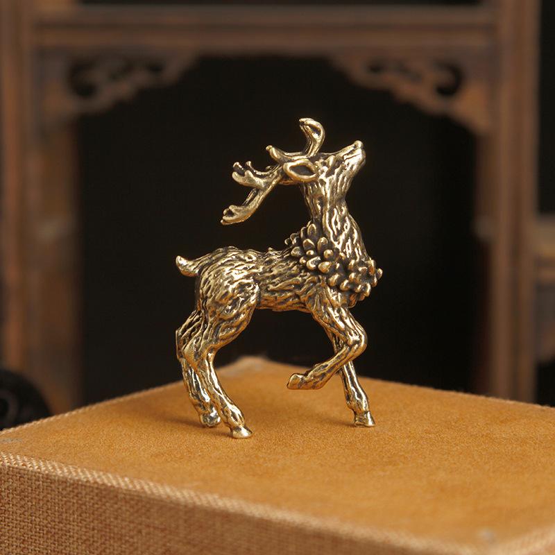 Deer Ornament Deer Statue Miniature Sika Miniature Figurines Solid Brass Tabletop Decoration Deer Sculpture Ornaments