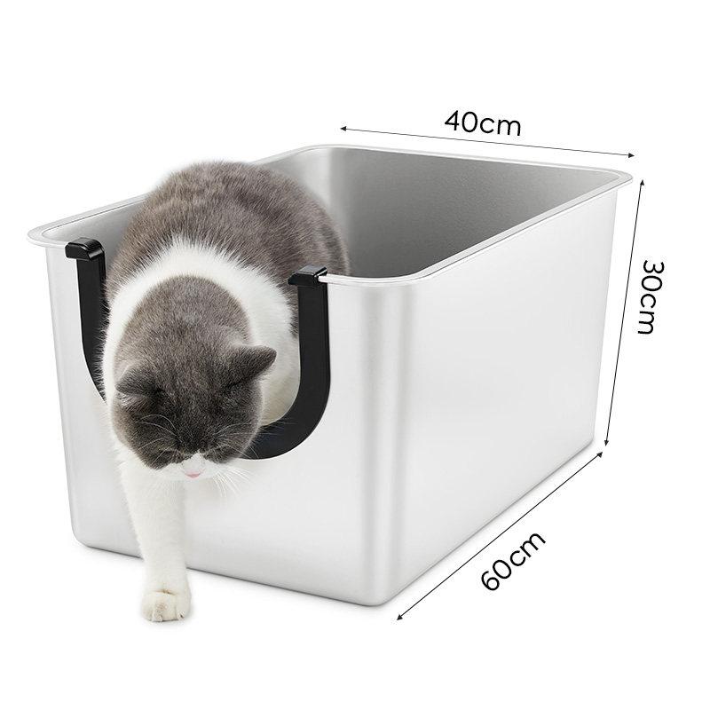 60cm Large Stainless Steel Cat Litter Box Anti-Splash Cat Bedpans Scratch Proof Litter Pan U-shaped Opening Kitty Washroom
