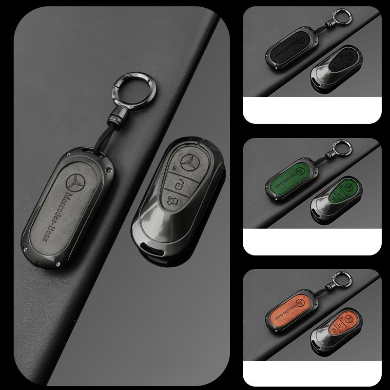 Car Zinc Alloy Leather Key Case Cover Remote Shell For Mercedes Benz AMG 2022 C S Class W206 W223 S350 C260 C300 S400 S450 S500 DQRST1