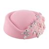 Rhinestone Flower Fascinator Hat for Teaparty Cocktail Party Female Pillbox Hat Roleplay Bowler Hat for Formal Occasion
