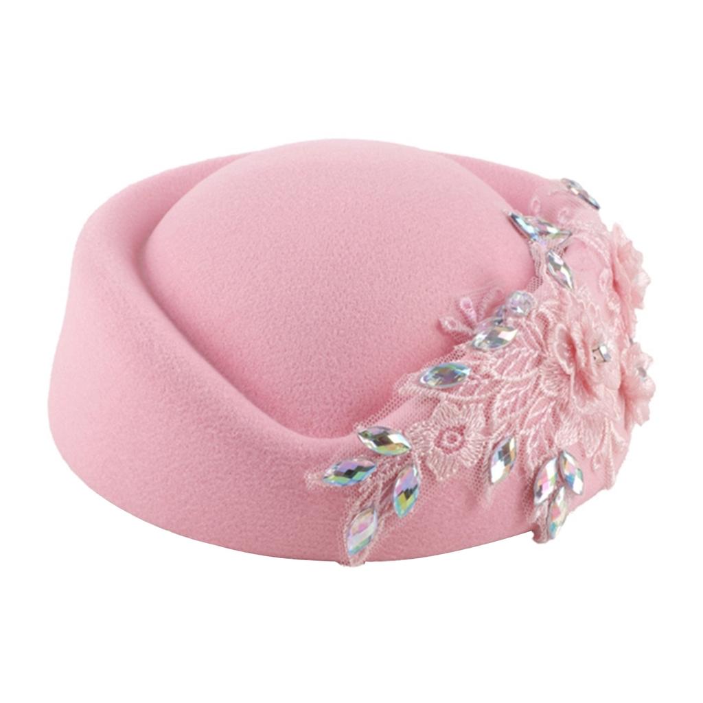 Rhinestone Flower Fascinator Hat for Teaparty Cocktail Party Female Pillbox Hat Roleplay Bowler Hat for Formal Occasion