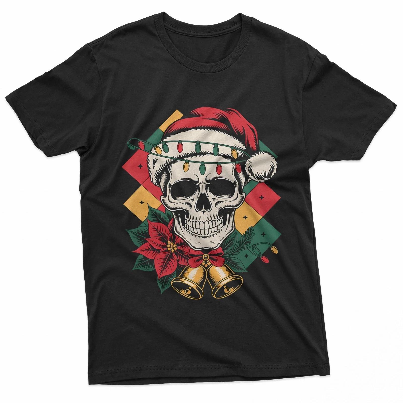 Christmas Skull Santa Hat Gothic Holiday Sublimation T-Shirt S