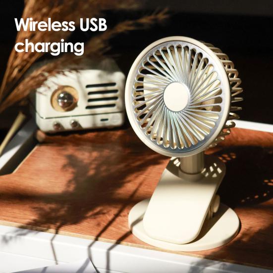 Rechargeable Clip Fan with LED Light Quiet Small Desk Fan 360 Degree Adjustable 3 Speeds Mini Personal Table Fan for Bed Office Camping