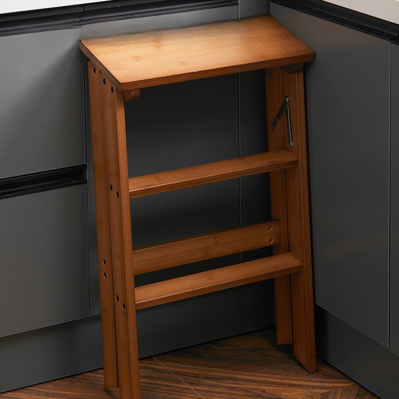 Household Solid Wood Folding Ladder Folding Chair Thickened Climbing Wooden Step Stool (Natural Wood Color)