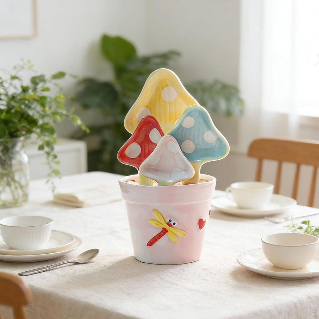 4x Ceramic Measuring Cups Set Kitchen Utensils with Holder Cup Cute and Photography Props Craft