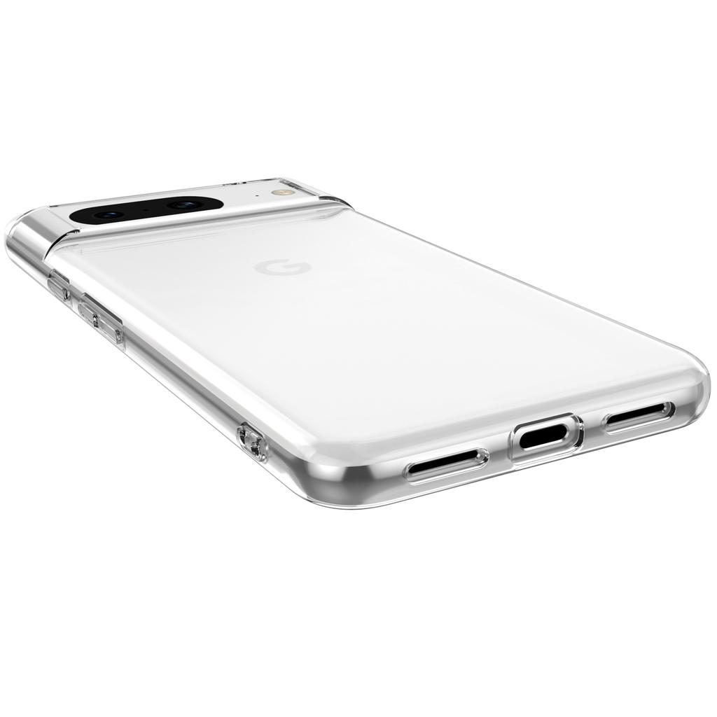 For Google Pixel 8 Clear TPU Case Phone Cover with 2.5D Arc Edge Tempered Glass Screen Film