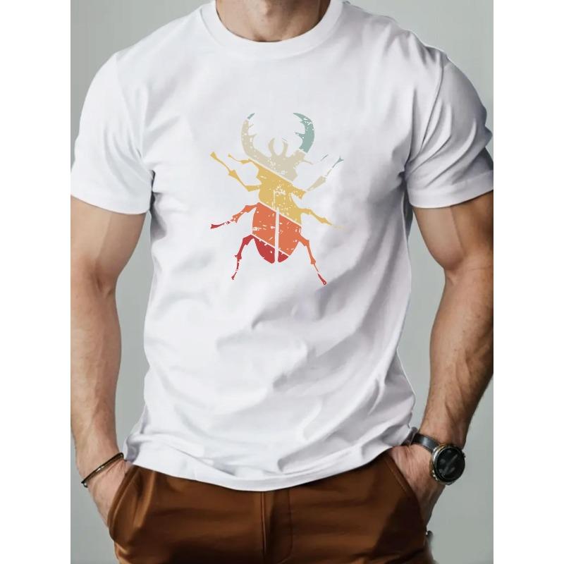 Men s Beetle Pattern Summer Casual Crew Neck Short Sleeve T-Shirt S
