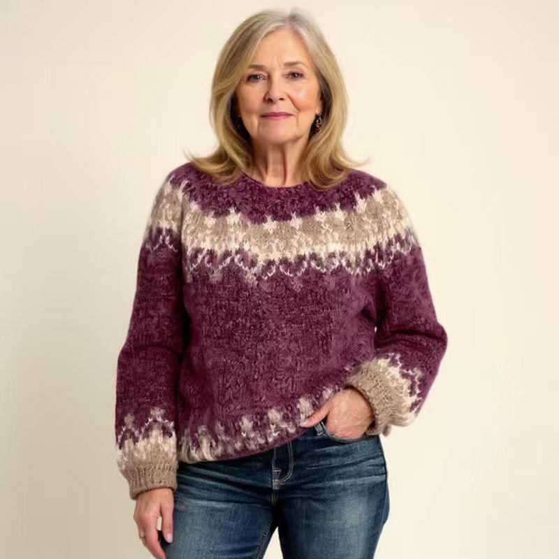 Women's High Neck Color Block Loose Knit Sweater