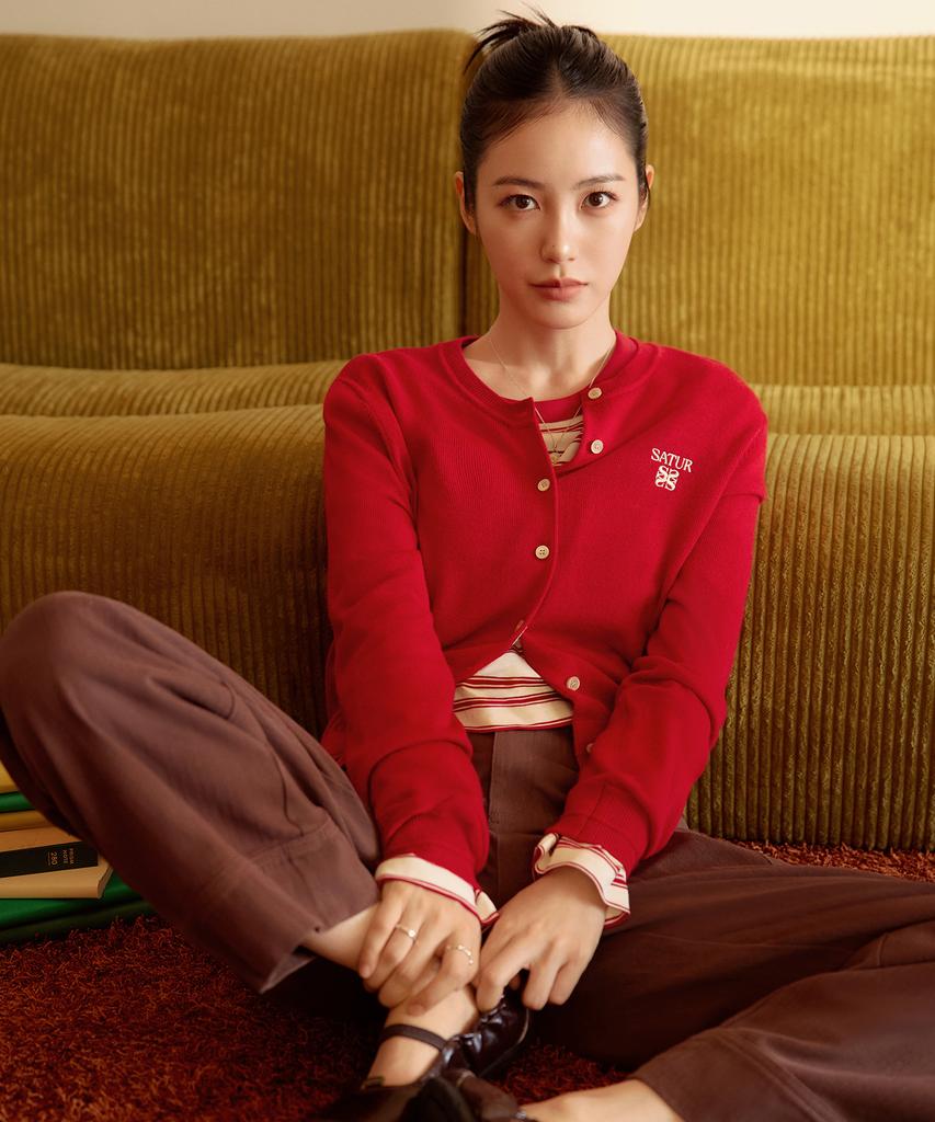SATUR (W) Herringbone Cotton Pants Brown