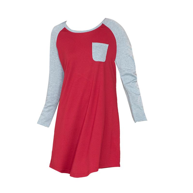 

Женская ночная сорочка с цветными блоками, с длинным рукавом, новая, большого размера, повседневная домашняя пижама на весну и осень XL красный