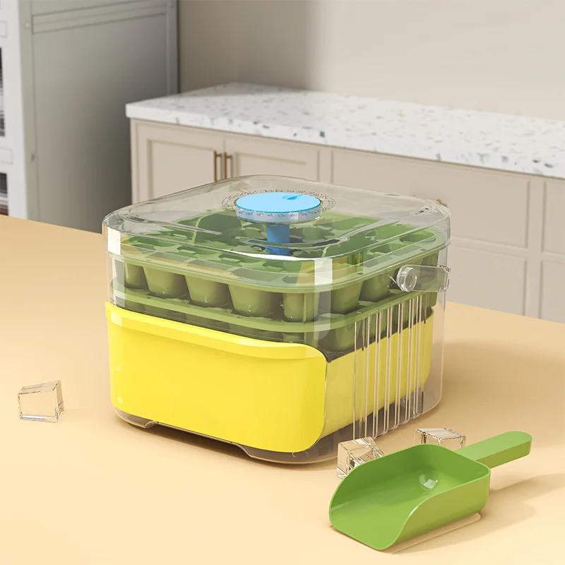 50 Grid Ice Cube Mold Large Capacity Reusable Ice Maker Household Food Grade Double-Layer Ice Storage Box Ice Cube Tray Mold