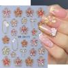 French Embossed Nail Stickers Waterproof White Pink Petals 3D Nail Art Decals Lily Petal Design Gold Line French