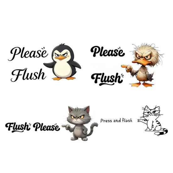 Cute Cartoon Animal Toilet Sticker Flush Please Toilet Tank Sticker Self-Adhesive PVC Bathroom Wall Decal for Washroom