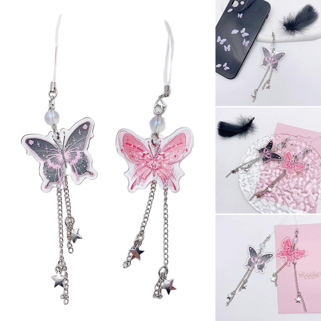 Elegant Butterfly Pendant Keychain Stylish Butterfly Keychain with Star Chain Pendant Portable Phone Charm Ornament