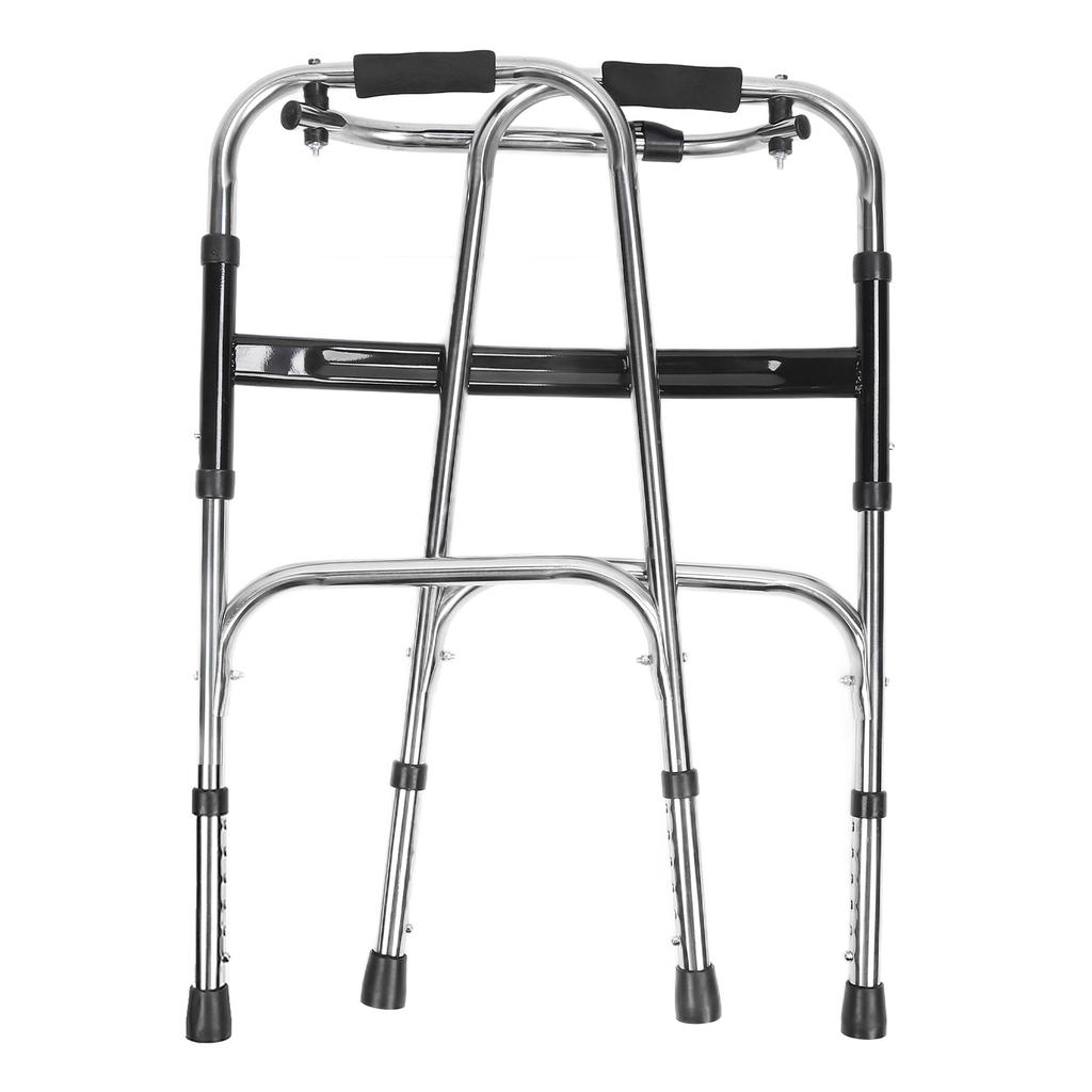 Elderly Folding Walker Height Adjust Stainless Steel Portable Recovery Senior Walker Silver Black
