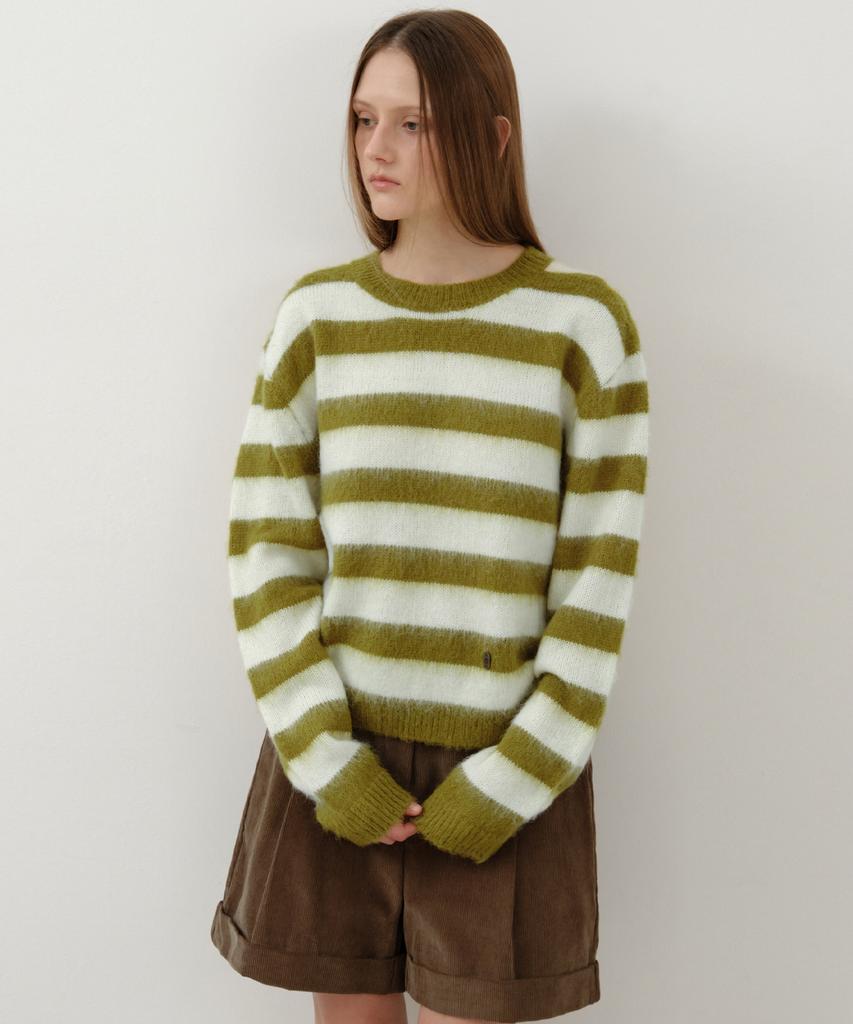 Wednesday Oasis For Woman British Hairy Wool Stripe Knit_Olive(Wc25-Kn70)