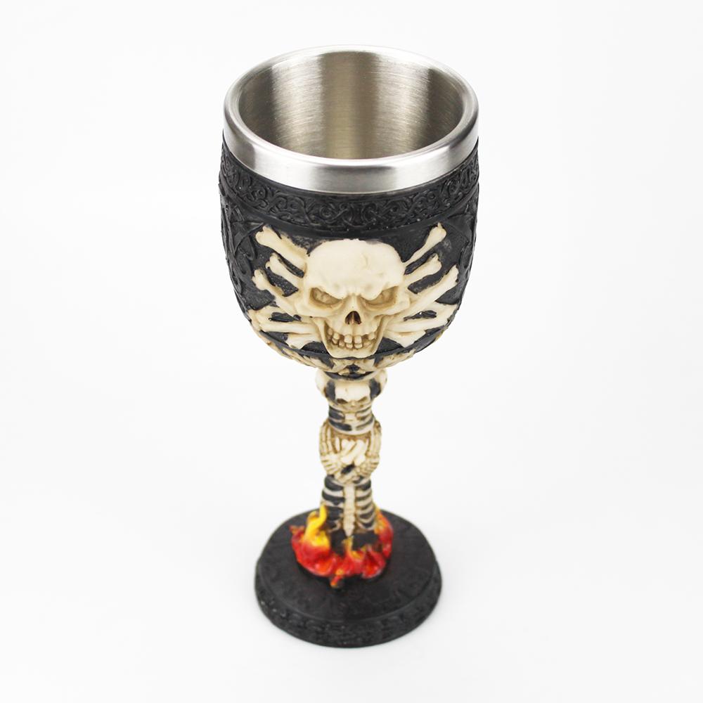 Gothic Goblet 3D Viking Stainless Steel Resin Skull Wine Goblet Dragon Claw Skeleton Spine Whiskey Cup Wine Glass for Halloween