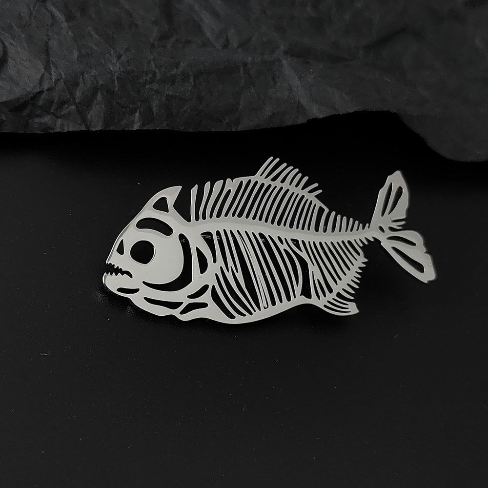 Elegant Stainless Steel Brooch Plated Corsage Pin Hollow Fish Bone Brooch  Clothes Accessories