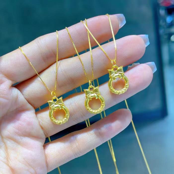 Lucky Cloud Peace Bow Necklace: Copper Gold-Plated Women's Qiankun Pendant