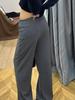 Autumn/Winter Slimming Dark Grey Striped Tie-Up Casual Pants for Women and Children - Loose, Lazy Fit, Straight Leg