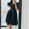 Summer O Neck Short Sleeve High Waisted Pleated Dress Elegant Dresses for Woman Mid Calf Luxury Female Birthday Party Dinner Vestidos