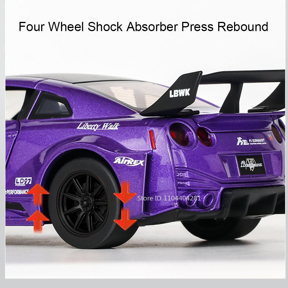 1:24 Gtr Csr2 R34 Modellspielzeug Druckgusslegierungsauto Türen geöffnet Ton Licht Rückzug Gummireifen Miniaturfahrzeuge Geschenk für erwachsene Jungen