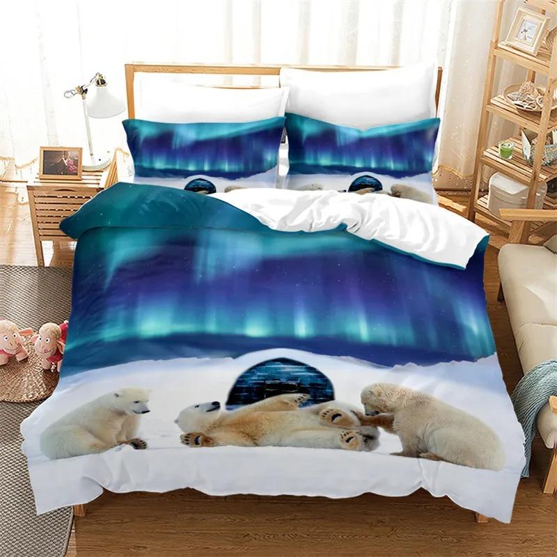 Polar Bear Duvet Cover Twin Queen Cute Arctic Animal Bedding Set Microfiber Lovely Bear Comforter Cover For Children Boys Teens