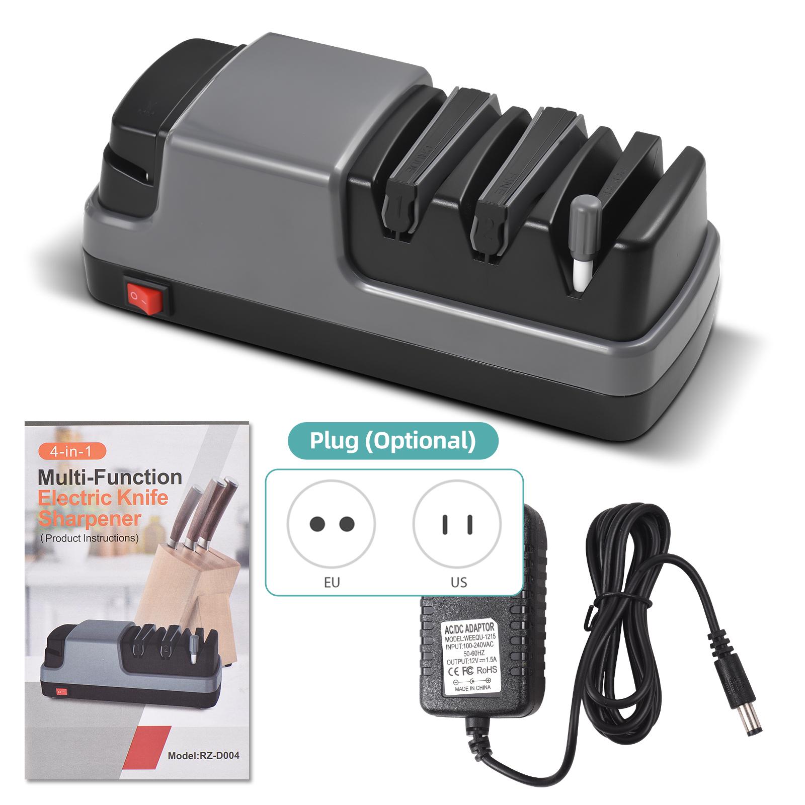 

Электрическая точилка для ножей 4 в 1 Инструмент для заточки ножей с алмазными абразивами Подходит для серрейторных ножей, керамических ножей, ножниц US Plug