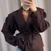 BITCED Women's Vintage Casual Solid Color Print Autumn Winter Long Sleeve POLO Neck Jacket International Designs & Coats