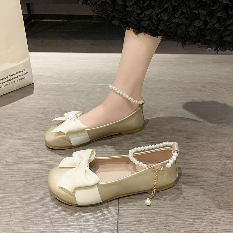 Fairy Wind Flat-soled Small Single Shoes Female 2025 Spring and Summer Mary Jane Shallow Mouth Round Head Beanie Shoes Laden Shoes with Skirt
