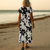 Summer Dress Women's Long Boho Beach Dress Elegant Maxi Dress V-Neck Short Sleeve Summer Tunic Dress Light Airy