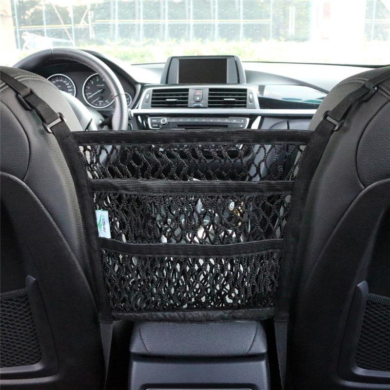3-Layer Car Storage Net Bag Between Seats Car Divider Pet Barrier Stretchable Elastic Mesh Bag Organizer Auto Accessories