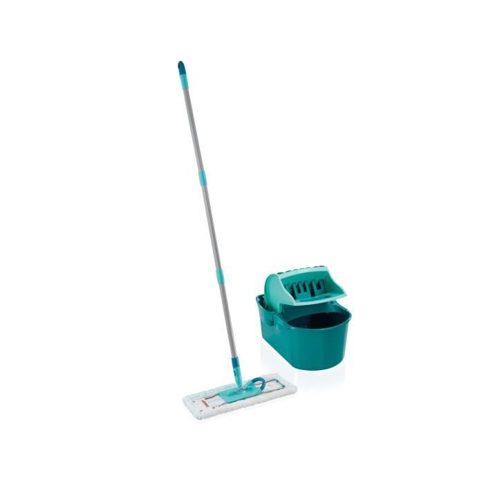 Set lave sol avec seau essoreur Leifheit Profi Compact 55092, balais à plat serpillière 42cm avec housse idéal pour tous sols lisses