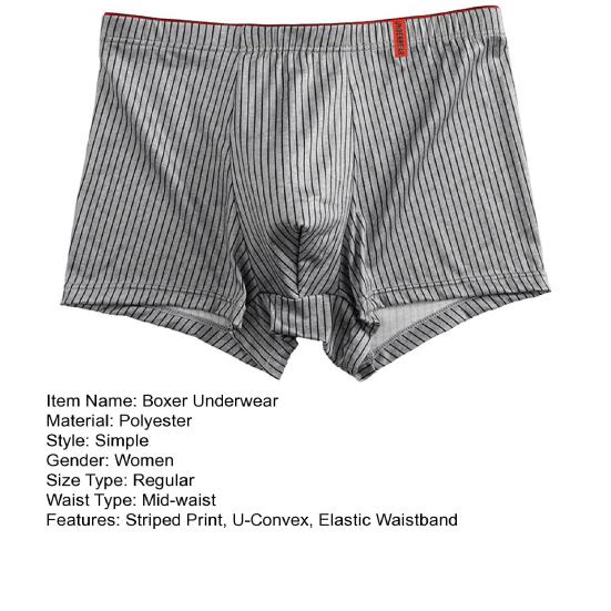 Men Boxer Underwear Mid-rise Elastic Waistband Striped Print Shorts Briefs U-Convex 3D Cut Panties Daily Wear