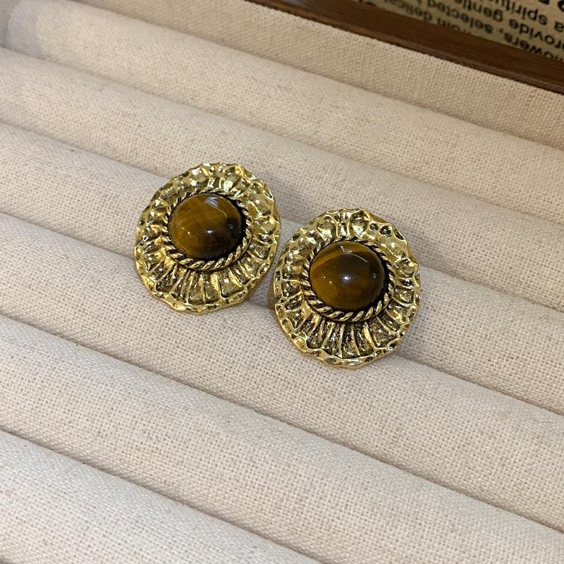 Silver Needle Maillard Irregular Oval Tiger's Eye Earrings Earrings Vintage Style Earrings Women