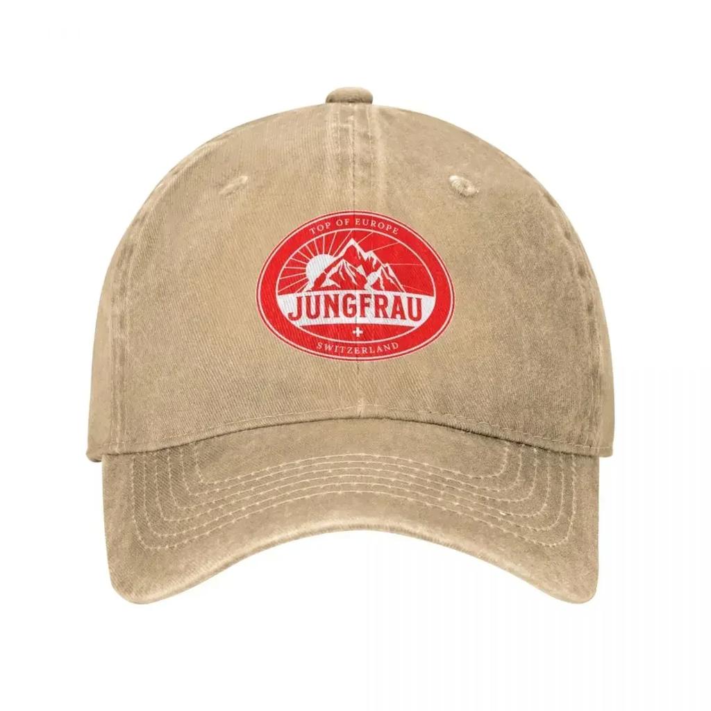 Jungfrau, Switzerland - Top of Europe. Outdoor Seal with Swiss Flag Baseball Cap Snap Back Hat |-F-| Hat Male Women'S
