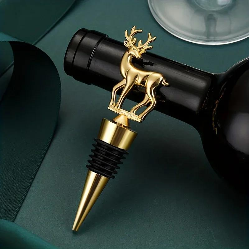 1pc Elk Wine Stopper Expanding Beverage Bottle Stopper Preservation Red Wine Cork Metal Bottle Champagne Stopper Christmas Tree