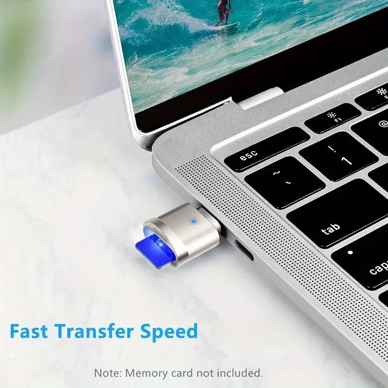 Type C TF Reader With Zinc oy Shell, SD Card Reader with USB C to USB Adapter, Suitable for Laptop, MacBook, Samsung Galaxy