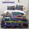 Name Custom Cyberpunk 2077 Pattern Bedding Set Quilt Cover Pillowcase Home Decor Gift (1 * Duvet Cover + 2 * Pillowcase, Without Core)