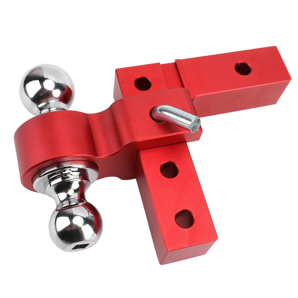 Towing Trailer Hitch Mount with Dual Balls Lock Pins 6in Adjustable Drop Aluminum for 2in Receivers Red
