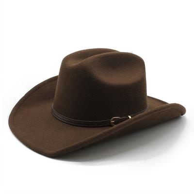 Chapéu de Cowboy Ocidental Retrô Marrom Cinto Chapéu Alto de Lã Chapéu de Montaria Chapéu Estilo Étnico Chapéu de Feltro 03